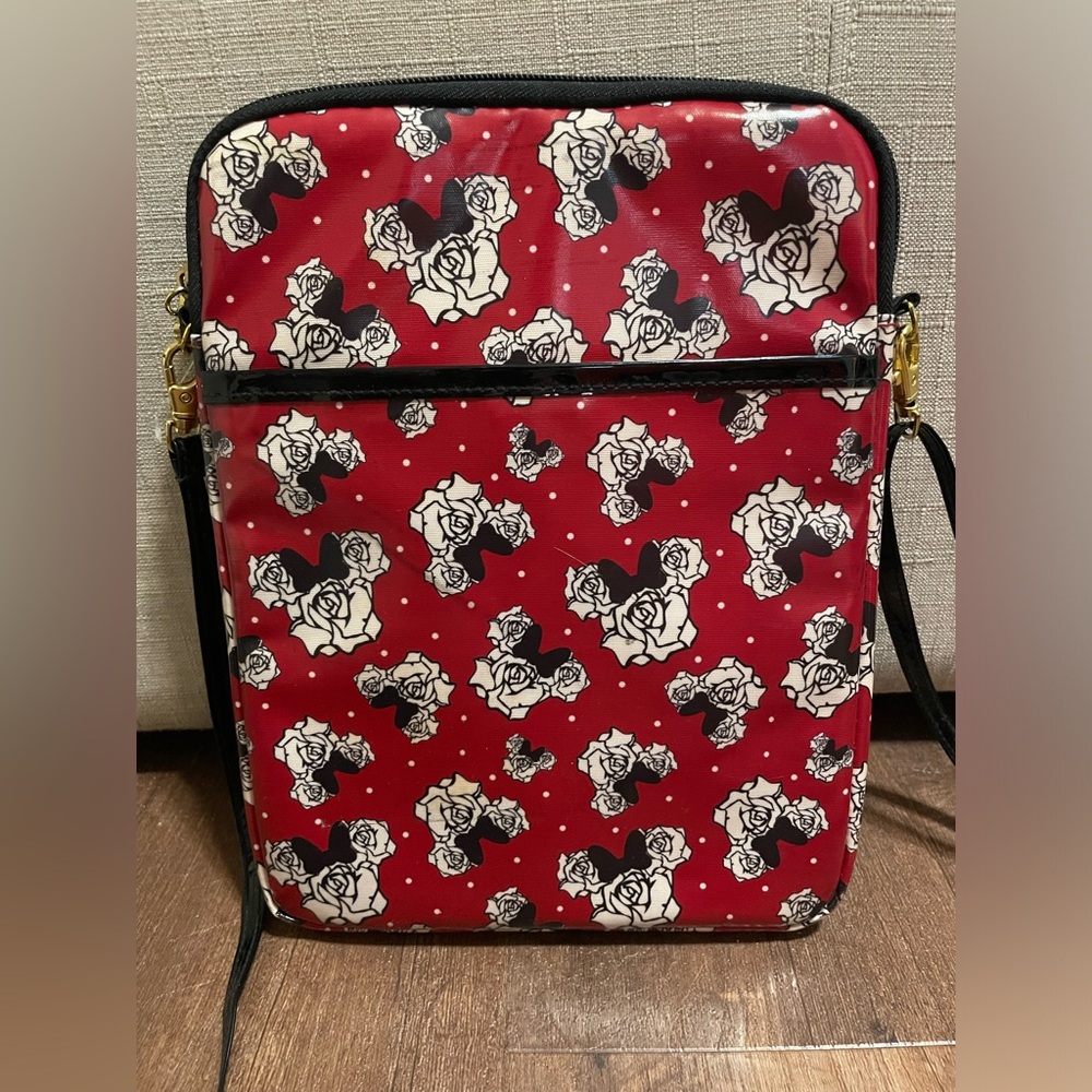 Disney Parks crossbody Tablet / IPad Case Minnie Mouse Rose Icon red black